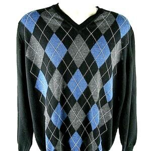 Marco Fiori Argyle Pattern Merino Wool Sweater Italy Size X-Large Gray / Blue